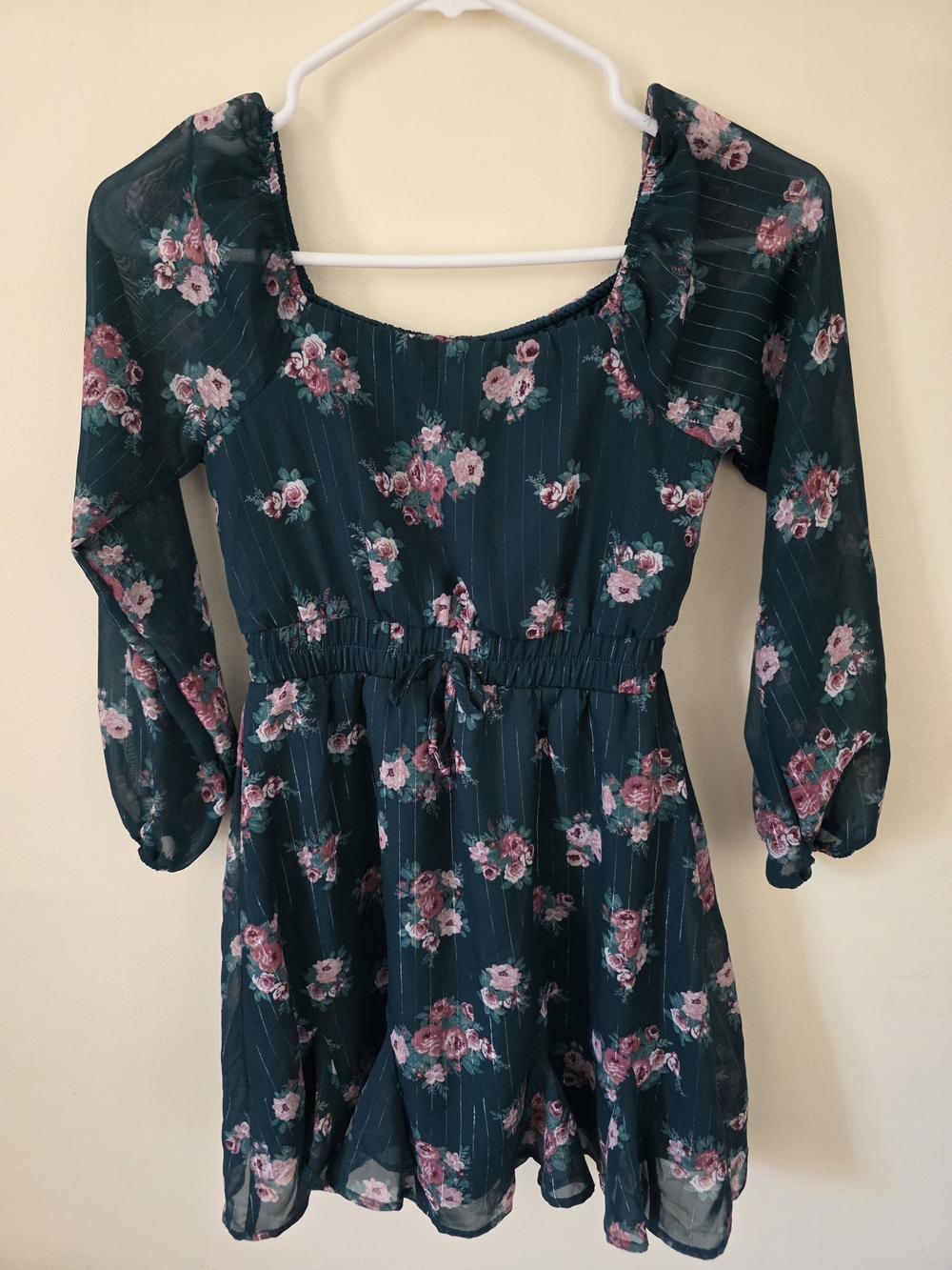 Three Hearts Teal Smocked Waist Floral Dress
